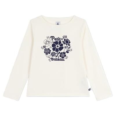 Petit Bateau Långärmad T-shirt med bomullstryck för barn, Mjölk, 5 �r Petit Bateau Långärmad T-shirt med bomullstryck för barn, Mjölk, 5 �r