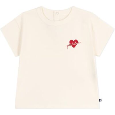 Petit Bateau Långärmad t-shirt i bomull för baby, hjärtmönster, Mjölk, 18 M�nader Petit Bateau Långärmad t-shirt i bomull för baby, hjärtmönster, Mjölk, 18 M�nader