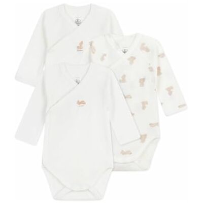 Petit Bateau Set med korsade långärmade bodysuits i bomull med babytryck Petit Bateau Set med korsade långärmade bodysuits i bomull med babytryck
