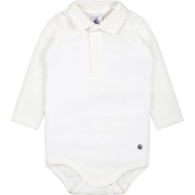 Petit Bateau babypojkar, långärmad babybody med polokrage av bomull, Vit marshmallow, 3 År Petit Bateau babypojkar, långärmad babybody med polokrage av bomull, Vit marshmallow, 3 År
