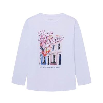 Pepe Jeans flicka Titi T-shirt, Vit (vit), 4 år Pepe Jeans flicka Titi T-shirt, Vit (vit), 4 år