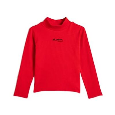 Koton flickors sköldpadda hals attatürk signatur broderad detalj ribbad bomull t-shirt, Röd (413), 6-7 �r Koton flickors sköldpadda hals attatürk signatur broderad detalj ribbad bomull t-shirt, Röd (413), 6-7 �r