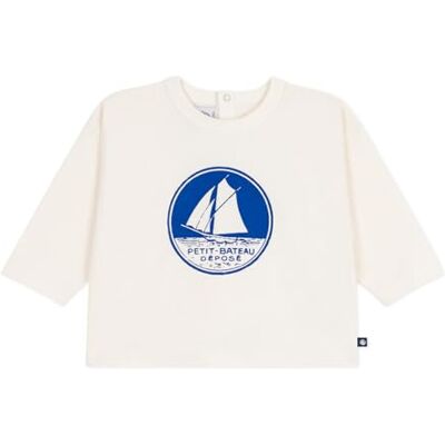 Petit Bateau Långärmad t-shirt i bomull för baby, kattmönster, Mjölk/olympisk, 12 M�nader Petit Bateau Långärmad t-shirt i bomull för baby, kattmönster, Mjölk/olympisk, 12 M�nader