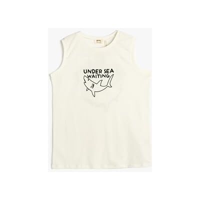 Koton Boys's Ärmlös T Crew Neck Back Shark Printed Cotton Shirt, Vit (00), 9-10 År Koton Boys's Ärmlös T Crew Neck Back Shark Printed Cotton Shirt, Vit (00), 9-10 År