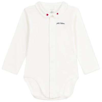 Petit Bateau Babybody med broderad krage och bröstmeddelande Petit Bateau Babybody med broderad krage och bröstmeddelande