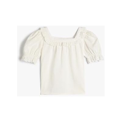 Koton Babyflickor fyrkantig hals ruffle kort puffärm bomullsblus, Vit (00), 9-12 månader Koton Babyflickor fyrkantig hals ruffle kort puffärm bomullsblus, Vit (00), 9-12 månader