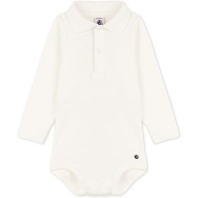Petit Bateau Långärmad babybody för pojkar med polokrage av bomull, Marshmallow, 12 Månader Petit Bateau Långärmad babybody för pojkar med polokrage av bomull, Marshmallow, 12 Månader