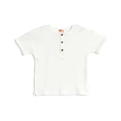 Koton Babypojkar knapp detalj kortärmad crew neck ribbad bomull t-shirt, Ecru (010), 3-4 År Koton Babypojkar knapp detalj kortärmad crew neck ribbad bomull t-shirt, Ecru (010), 3-4 År