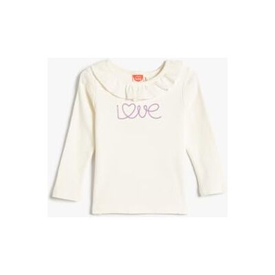 Koton Babygirls ruffle detalj rund hals långärmad ribbad bomull t-shirt, Ecru (010), 9-12 månader Koton Babygirls ruffle detalj rund hals långärmad ribbad bomull t-shirt, Ecru (010), 9-12 månader