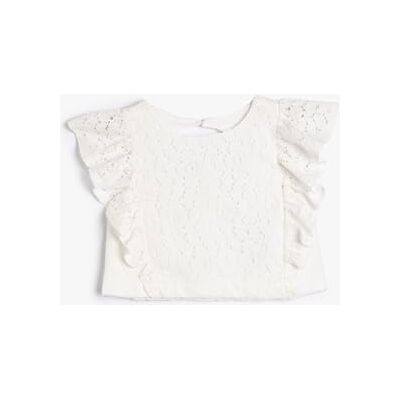 Koton Girls's Cut Work kortärmad ruffle rund hals rygg knapp detalj blus, Vit (00), 7-8 År Koton Girls's Cut Work kortärmad ruffle rund hals rygg knapp detalj blus, Vit (00), 7-8 År