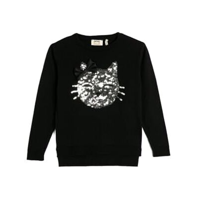 Koton Girls's Round Collar Cat paljetterad tröja, Svart (999), 4-5 år Koton Girls's Round Collar Cat paljetterad tröja, Svart (999), 4-5 år