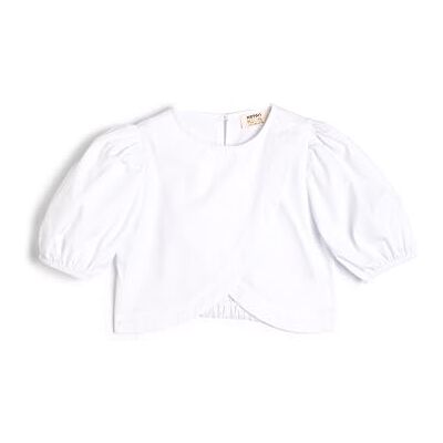 Koton Girls's Crop Asymmetric Cut Back Button Closure Short Puffärm bomullsblus, Vit (00), 11-12 År Koton Girls's Crop Asymmetric Cut Back Button Closure Short Puffärm bomullsblus, Vit (00), 11-12 År