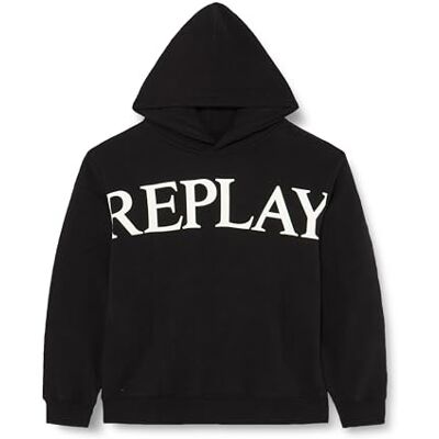 Replay Huvtröja av bomull för pojkar, Svart 098, 8 År Replay Huvtröja av bomull för pojkar, Svart 098, 8 År