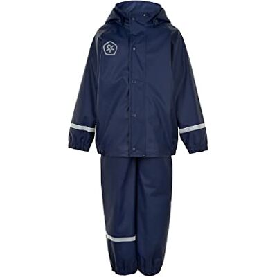 Color Kids unisex barn regn set solid PU regnjacka, klänning blues, 122 Color Kids unisex barn regn set solid PU regnjacka, klänning blues, 122