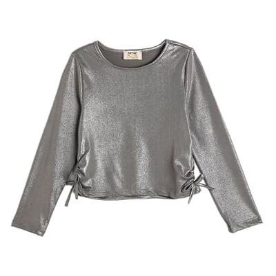 Koton Girls's Gleamy långärmad rund hals dragsko T-shirt, Grå (031), 9-10 År Koton Girls's Gleamy långärmad rund hals dragsko T-shirt, Grå (031), 9-10 År
