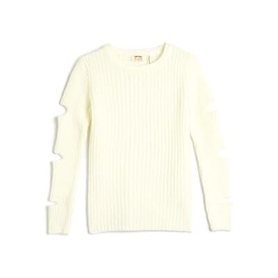 Koton Girls's Knit Långärmad Cut Out Detalj, rund krage, tröja, Ecru (010), 6-7 år Koton Girls's Knit Långärmad Cut Out Detalj, rund krage, tröja, Ecru (010), 6-7 år