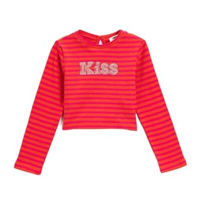 Koton Girls Crop Långärmad T-shirt broderad, Rosa ränder (2s5), 5-6 År Koton Girls Crop Långärmad T-shirt broderad, Rosa ränder (2s5), 5-6 År