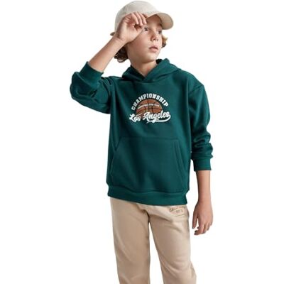 DeFacto Sweatshirt med huva för pojkar, Grön, 6-7 år DeFacto Sweatshirt med huva för pojkar, Grön, 6-7 år