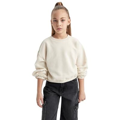 DeFacto Sweatshirt för flickor, ecru, 11-12 år DeFacto Sweatshirt för flickor, ecru, 11-12 år