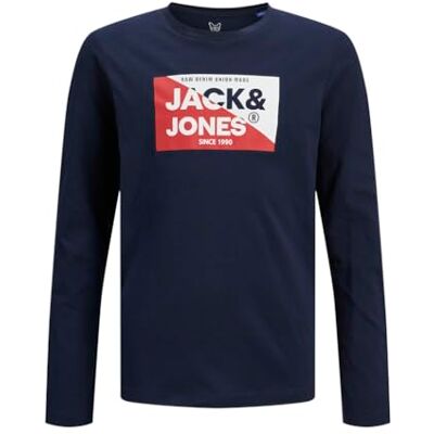 JACK&JONES JUNIOR pojkar Jjnolan Tee Ls Crew Neck Jnr långärmad tröja, Vit/tryck: stor, 128 JACK&JONES JUNIOR pojkar Jjnolan Tee Ls Crew Neck Jnr långärmad tröja, Vit/tryck: stor, 128
