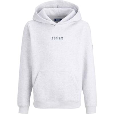 JACK & JONES Jcopoint Sweat Badge Hood Jnr, Vit melange, 164 JACK & JONES Jcopoint Sweat Badge Hood Jnr, Vit melange, 164