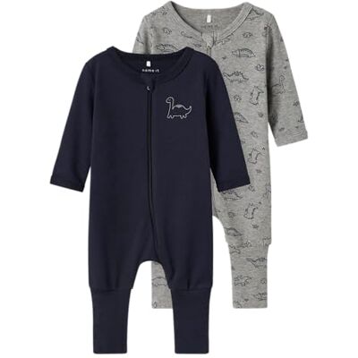 NAME IT baby herr Nbmnightsuit 2P Zip Ff Grey Dino Noos (2-pack), Grå melange, 50 NAME IT baby herr Nbmnightsuit 2P Zip Ff Grey Dino Noos (2-pack), Grå melange, 50