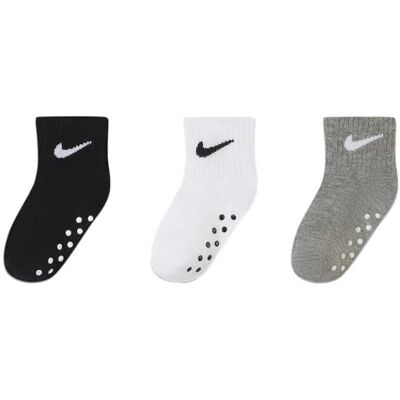 NIKE Baby Mid Cut Quarter Grip-strumpor, Svart/vit/grå, 12-24 Månader NIKE Baby Mid Cut Quarter Grip-strumpor, Svart/vit/grå, 12-24 Månader