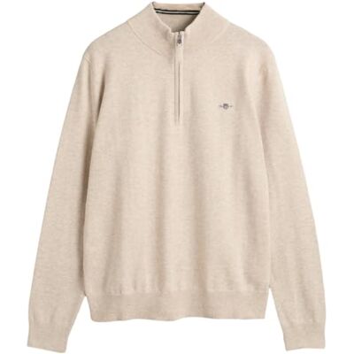 GANT Unisex barn sköld bomull halva blixtlås tröja, Ljusbeige melerad, 134-140 GANT Unisex barn sköld bomull halva blixtlås tröja, Ljusbeige melerad, 134-140