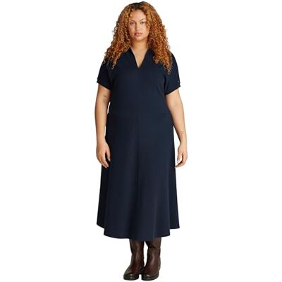 Tommy Hilfiger kvinnors CRV LYOCELL OPEN-NK MIDI KLÄNNING WW0WW46075, blå, 54, Blå (mörk natt marinblå), 54 Tommy Hilfiger kvinnors CRV LYOCELL OPEN-NK MIDI KLÄNNING WW0WW46075, blå, 54, Blå (mörk natt marinblå), 54