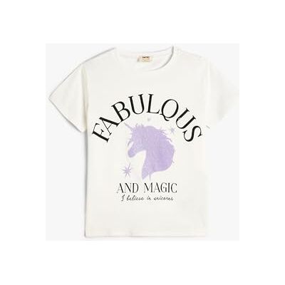 Koton Girls's Crew Neck Short Sleeve Unicorn Tryckt T-shirt, Ecru (010), 6-7 �r Koton Girls's Crew Neck Short Sleeve Unicorn Tryckt T-shirt, Ecru (010), 6-7 �r
