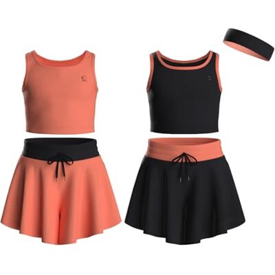 Essenclo Flowy Girls fjärilsshorts kjolar med fickor och atletiska ärmlösa linnen, dans tennis jubel löpning (5 delar), Set-3, 5-6 Essenclo Flowy Girls fjärilsshorts kjolar med fickor och atletiska ärmlösa linnen, dans tennis jubel löpning (5 delar), Set-3, 5-6