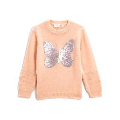 Koton Girls's stickad tröja fjäril paljett detalj crew neck tröja, Rosa (280), 5-6 år Koton Girls's stickad tröja fjäril paljett detalj crew neck tröja, Rosa (280), 5-6 år