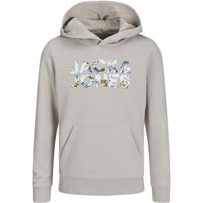 JACK&JONES JUNIOR Jjeff Corp Logo Sweat Hood Noos Jnr huvtröja, Månstrål/detalj: blomma, 128 JACK&JONES JUNIOR Jjeff Corp Logo Sweat Hood Noos Jnr huvtröja, Månstrål/detalj: blomma, 128