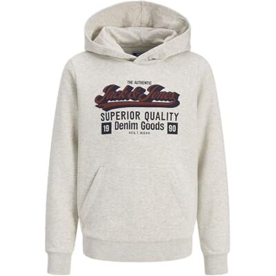 JACK & JONES Jjelogo Sweat Hood 2 Col Aw25 Noos Jnr, Vit melange, 164 JACK & JONES Jjelogo Sweat Hood 2 Col Aw25 Noos Jnr, Vit melange, 164