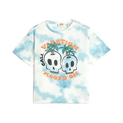 Koton pojkar tie-dye mönstrad kortärmad crew neck skalle tryckt t-shirt, Ecru Design (0d1), 7-8 År Koton pojkar tie-dye mönstrad kortärmad crew neck skalle tryckt t-shirt, Ecru Design (0d1), 7-8 År