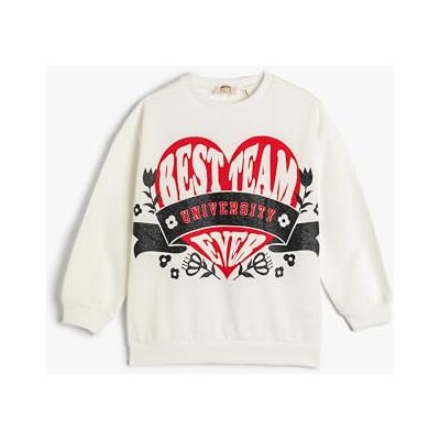 Koton Girls's borstad interiör tryckt crew neck långärmad tröja, Ecru (010), 7-8 År Koton Girls's borstad interiör tryckt crew neck långärmad tröja, Ecru (010), 7-8 År