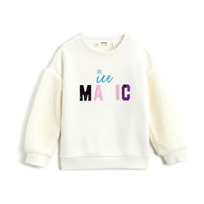 Koton Girls's Shearling detalj borstad interiör sweatshirt, Ecru (010), 4-5 år Koton Girls's Shearling detalj borstad interiör sweatshirt, Ecru (010), 4-5 år