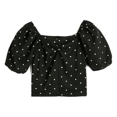 Koton Girls's Crop T-shirt polkadot kort puffärm fyrkantig hals blus, Svart design (9d9), 6-7 �r Koton Girls's Crop T-shirt polkadot kort puffärm fyrkantig hals blus, Svart design (9d9), 6-7 �r