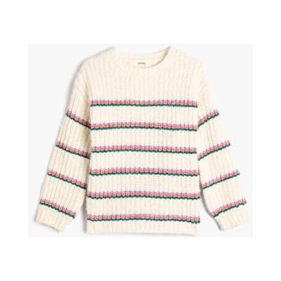 Koton Girls's Knit långärmad crew neck tröja, Ecru-randig (0s1), 5-6 år Koton Girls's Knit långärmad crew neck tröja, Ecru-randig (0s1), 5-6 år