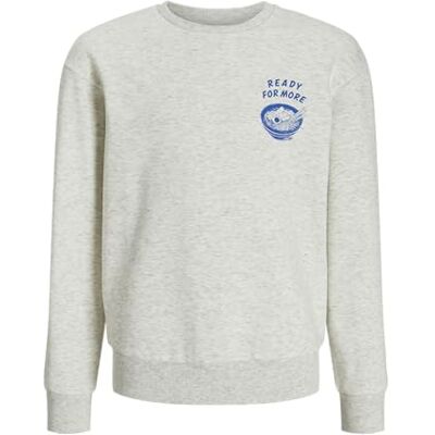 JACK & JONES Jjcharge tryckt sweat crew neck Jnr, Vit melange, 140 JACK & JONES Jjcharge tryckt sweat crew neck Jnr, Vit melange, 140