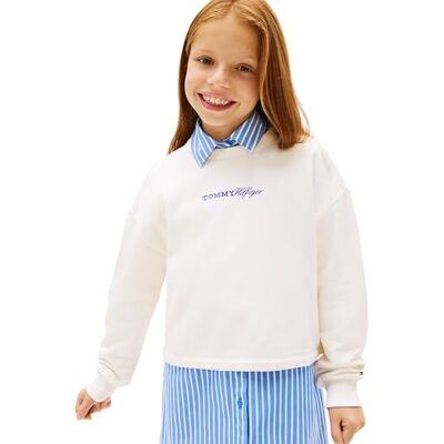 Tommy Hilfiger Flicka Glitter Tommy Crew KG0KG09128 tröjor, vit (antik vit), 10 år Tommy Hilfiger Flicka Glitter Tommy Crew KG0KG09128 tröjor, vit (antik vit), 10 år