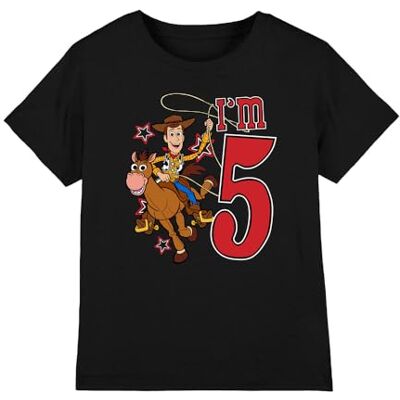 Toy Story Birthday Woody I'm 5 unisex barn t-shirt, svart, 7-8 år, Svart, 7-8 År Toy Story Birthday Woody I'm 5 unisex barn t-shirt, svart, 7-8 år, Svart, 7-8 År