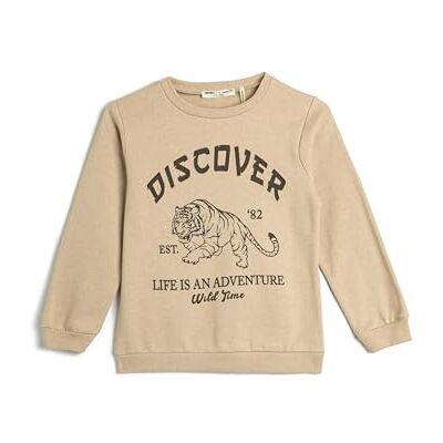 Koton Boys's Tiger tryckt långärmad crew neck borstad interiör sweatshirt, Beige (057), 7-8 År Koton Boys's Tiger tryckt långärmad crew neck borstad interiör sweatshirt, Beige (057), 7-8 År
