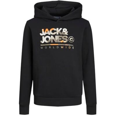 JACK&JONES JUNIOR Jjluke Sweat Hood Mni huvtröja, Svart/tryck: stor, 110 JACK&JONES JUNIOR Jjluke Sweat Hood Mni huvtröja, Svart/tryck: stor, 110