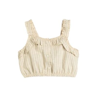 Koton Girls Crop Blouse Strappy Ruffle and knapp detalj, Beige ränder (0s5), 11-12 År Koton Girls Crop Blouse Strappy Ruffle and knapp detalj, Beige ränder (0s5), 11-12 År