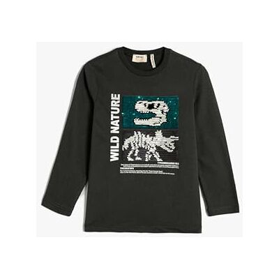 Koton Boys's Dinosaur Tryckt långärmad paljetterad bomull T-shirt, Antracit (924), 5-6 År Koton Boys's Dinosaur Tryckt långärmad paljetterad bomull T-shirt, Antracit (924), 5-6 År