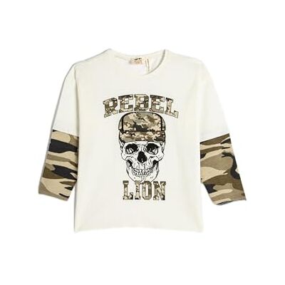 Koton Boys's skalle tryckt kamouflage detalj långärmad crew neck bomull t-shirt, Ecru (010), 5-6 År Koton Boys's skalle tryckt kamouflage detalj långärmad crew neck bomull t-shirt, Ecru (010), 5-6 År