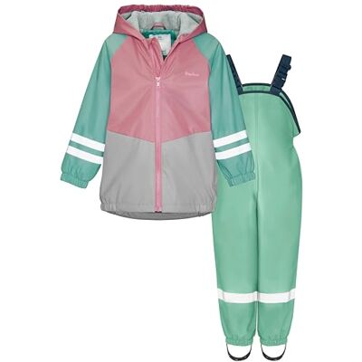 Playshoes Tvådelad regndräkt, fleecefoder, fodrad dräkt, Rosa-grön, 116 Playshoes Tvådelad regndräkt, fleecefoder, fodrad dräkt, Rosa-grön, 116