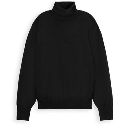Scotch & Soda Core Roll Neck avslappnad tröja, Svart 001, S Scotch & Soda Core Roll Neck avslappnad tröja, Svart 001, S