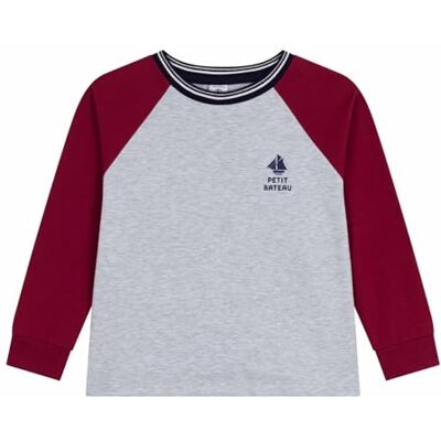 Petit Bateau Långärmad T-shirt för barn i enfärgad bomull, Rök/Amaranth, 5 �r Petit Bateau Långärmad T-shirt för barn i enfärgad bomull, Rök/Amaranth, 5 �r